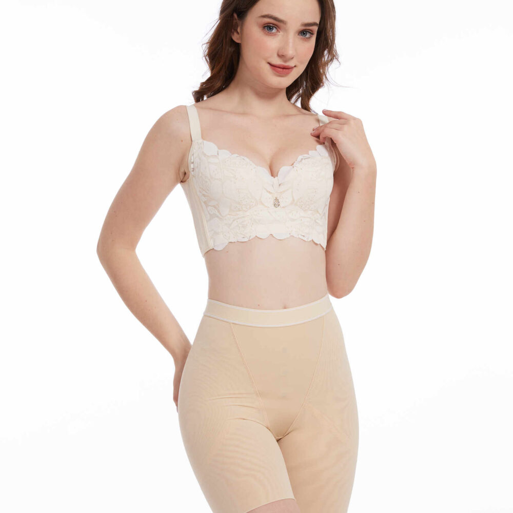 Full-Body Lace Compression Shaper with Hook Closure and Thigh Slimming Design