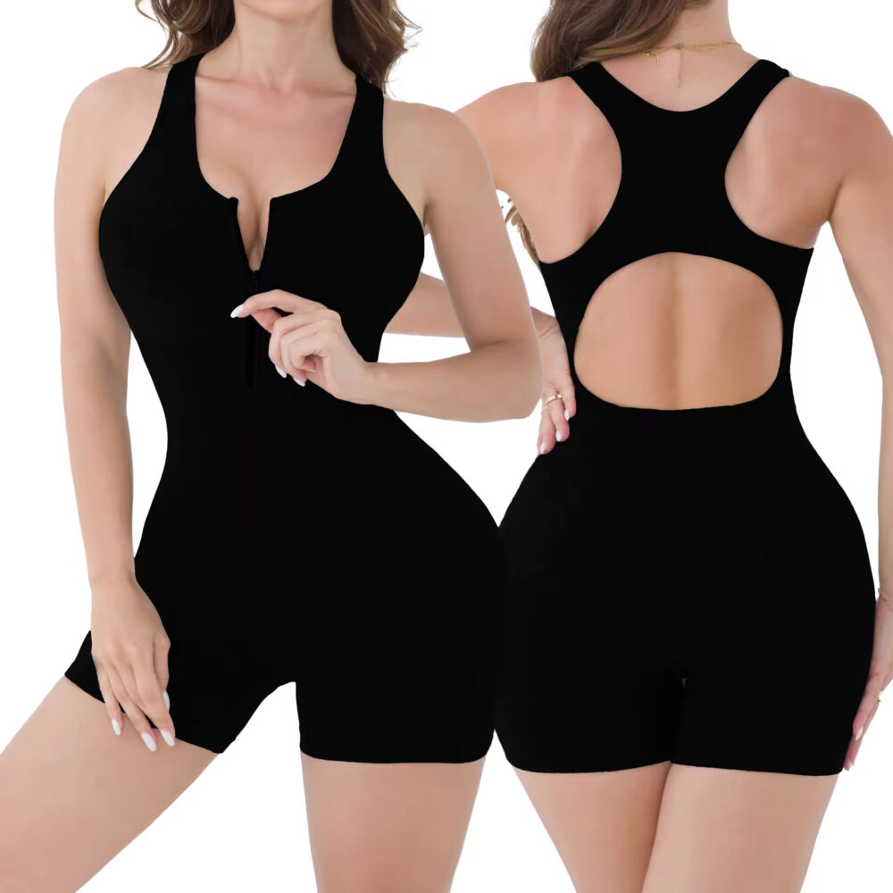 Custom Seamless Women’s Yoga Jumpsuit Breathable, Zip Back, Spandex/Cotton, Gym Workout Bodysuit